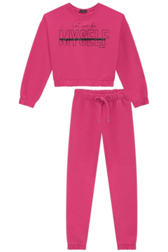 Conjunto Blusão Boxy e Calça em Moletom Relevo Rosa na internet