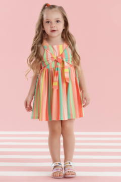 Vestido Infantil Mon Sucré Listrado Garden Fresh