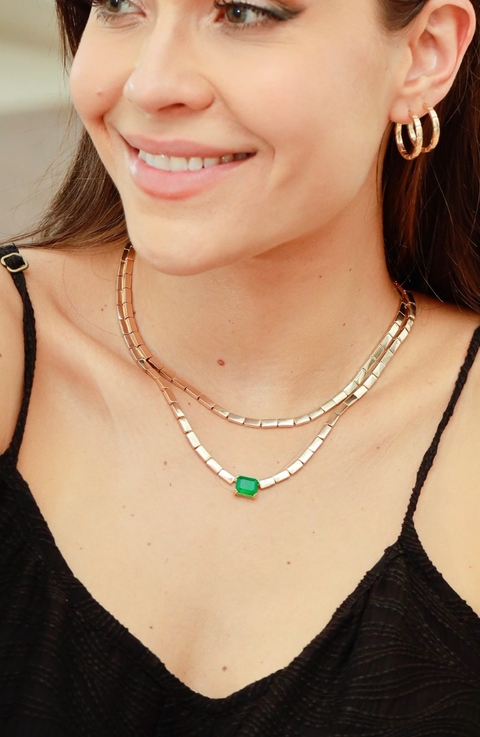 Colar Riviera Barras Douradas Esmeralda Fusion