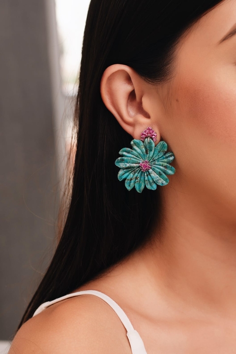 Brinco Margarida Turquesa Natural