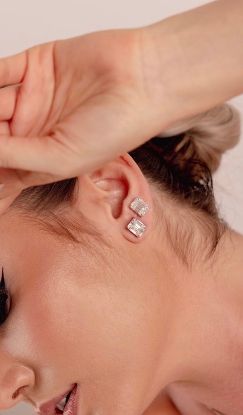 Brinco Retângular Moissanite