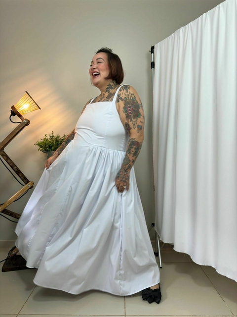 Vestido longo tricoline Branco