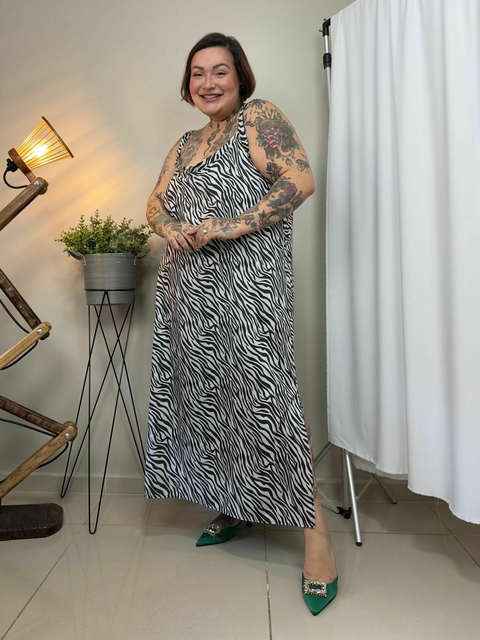 Vestido Slip Dress Longo Animal Print zebra