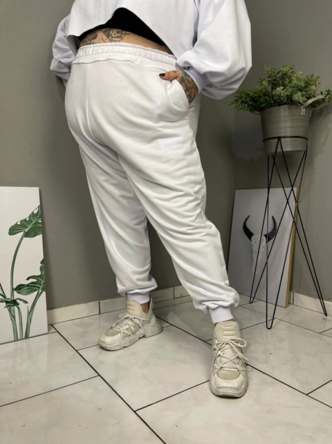 Calça de Moletom branco Plus Size