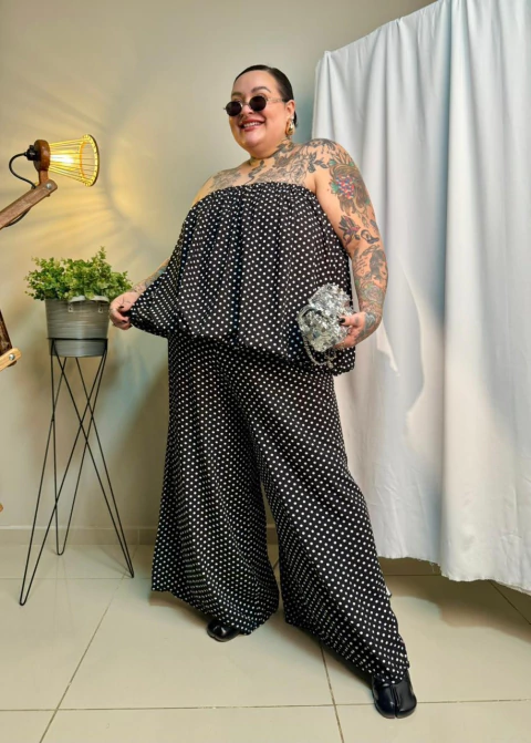 Conjunto Pantalona e Blusa Balonê Poá