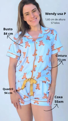 Imagem do Pijama americano listras azul urso