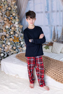 Pijama tradicional xadrez vermelho e preto – Coleção de Natal - adulto e infantil - loja online