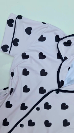 Trijama coração azul marinho- Kit de pijama 3 peças