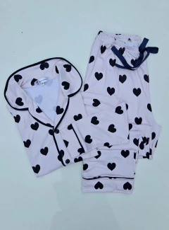 Pijama americano coração azul marinho - comprar online
