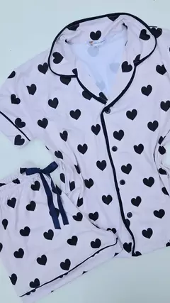 Pijama americano curto coração azul marinho - comprar online