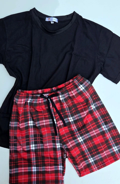 Pijama tradicional curto xadrez vermelho MASCULINO - comprar online