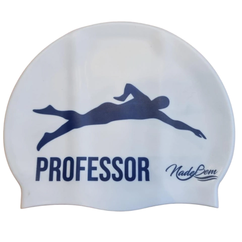 Touca de Silicone para Natação Nade Bem Professor Branca