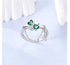 Anillo Ajustable Mujer Trébol Buena Suerte Con Cadena en internet