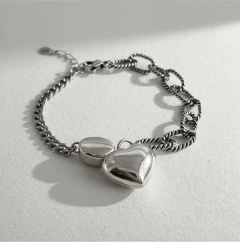 Pulsera Vintage Corazon Ajustable Trenzada Mujer Plateado - comprar online