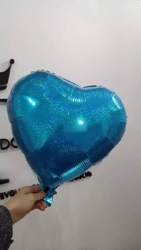 GLOBO CORAZON CELESTE GLITTER 18" x1 U