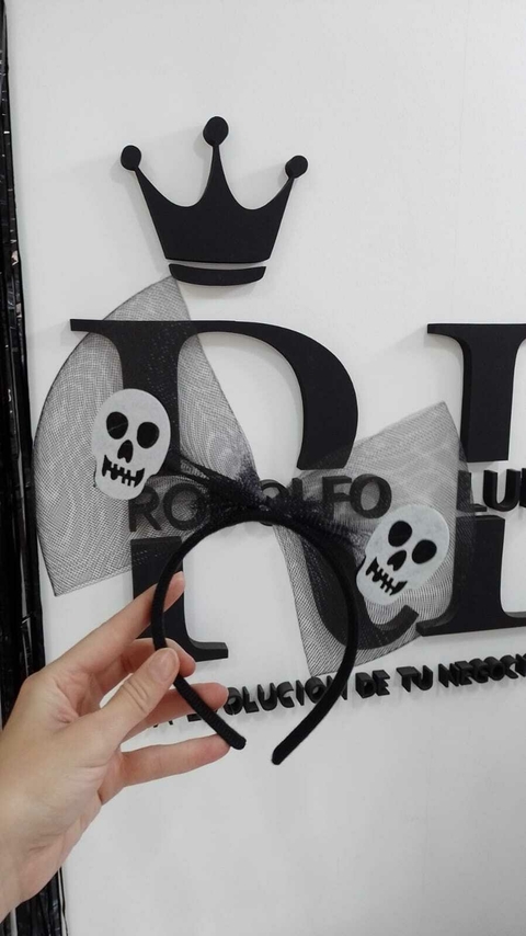 VINCHA MOÑO NEGRO FANTASMA HALLOWEEN x1 U