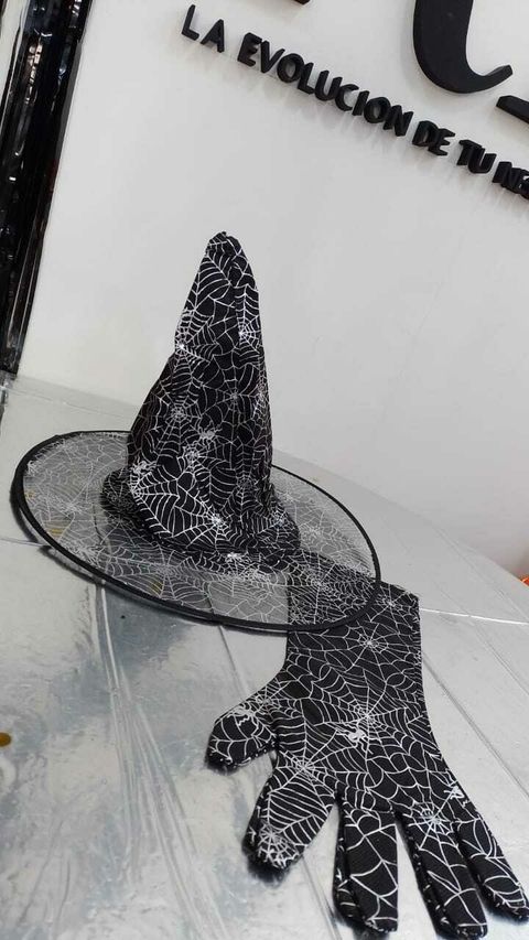 SOMBRERO BRUJA + GUANTES ORGANZA x1 U
