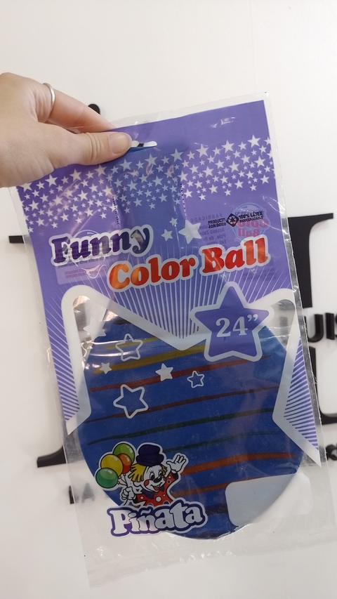 PIÑATA GLOBO AZUL RAYAS 24"