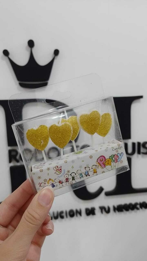 VELA CORAZON DORADO CON GIBRE x5 U