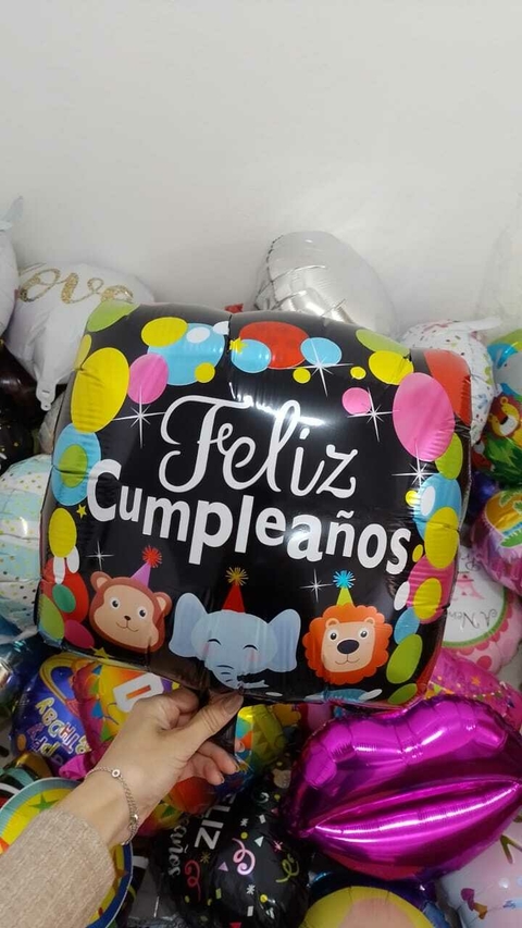 GLOBO REDONDO 18" FELIZ CUMPLEAÑOS ANIMALITOS NEGRO Cod. 13 x1 U - comprar online