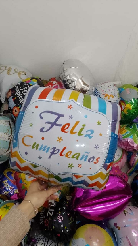 GLOBO RECTANGULAR 18" FELIZ CUMPLEAÑOS RAYAS MULTICOLOR Cod. 43 x1 U - comprar online
