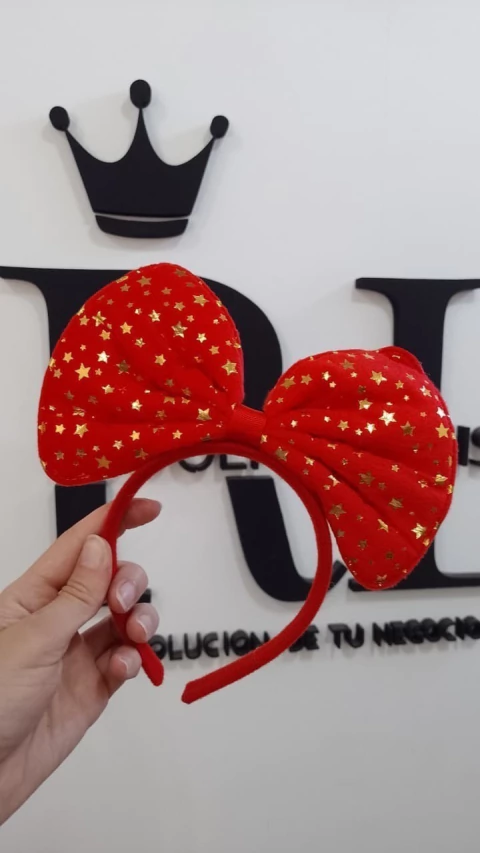 VINCHA DE PAÑO CON MOÑO DETALLES DORADO Y BLANCO x1 U NAVIDAD - comprar online