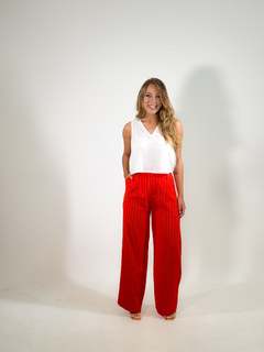 CALÇA NATHALIA RISCA DE GIZ VERMELHA