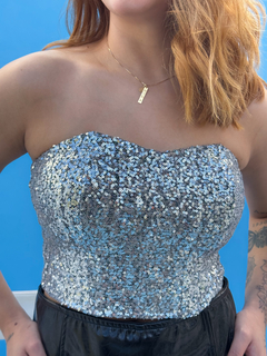 CROPPED CORSET PAETÊ PRATA A FESTA - comprar online