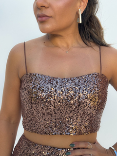 CROPPED BÁSIC PAETÊ BRONZE A FESTA - Maria Bunita Brand