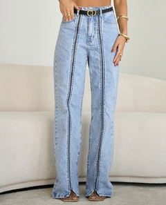 CALÇA WIDE LEG ZIPER FRONTAL LAVAGEM CLARA MARMORIZADA ALCANCE - comprar online