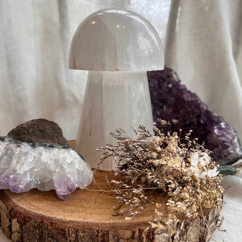 Abajur de Selenita Cogumelo