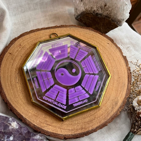 Baguá Espelho Lilás e Borda Dourada 9,5cm