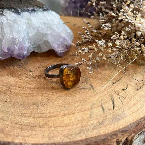 Anel Âmbar Prata 950 - Joias que Curam