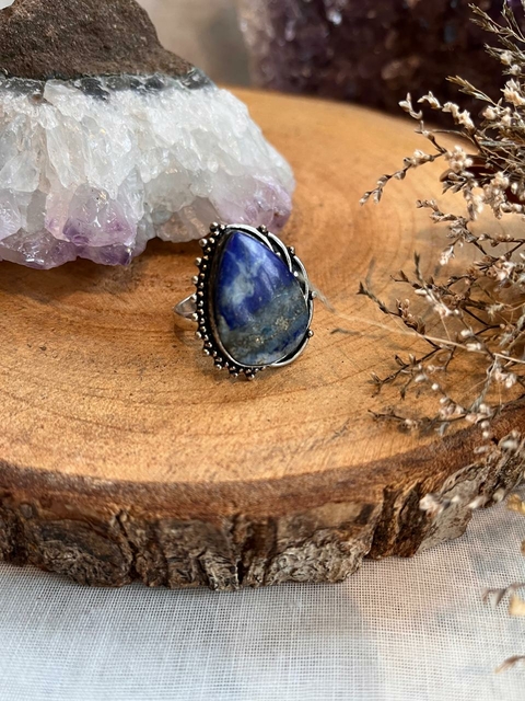 Anel Indiano Médio folheado a prata indiana e ajustável (pedras variadas)