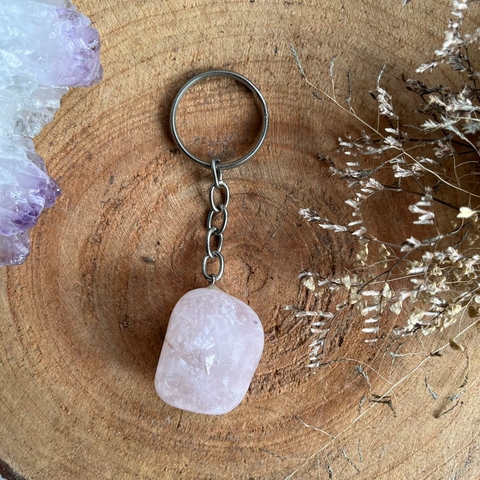 Chaveiro de Cristais - Quartzo Rosa Rolado