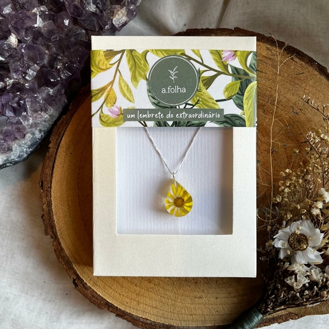 * Colar Margarida Amarela Gota Mini 45cm (Prata 925) - A Folha