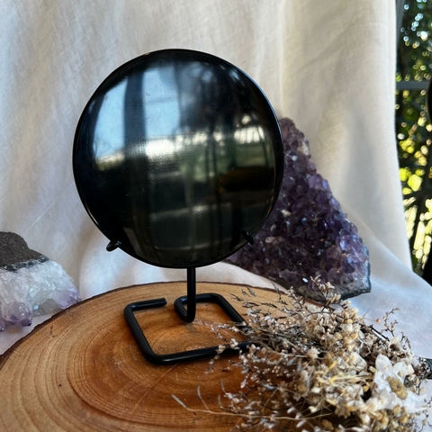 Espelho de Obsidiana com base de metal - G