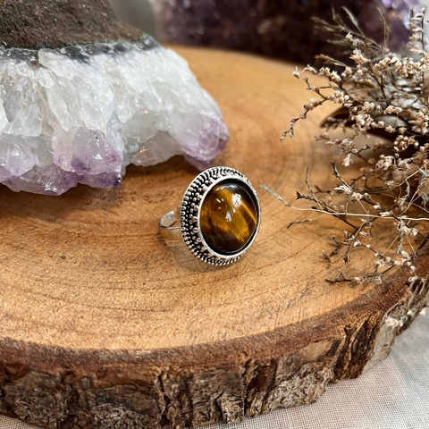 Anel Indiano Pequeno folheado a prata indiana e ajustável (pedras variadas)