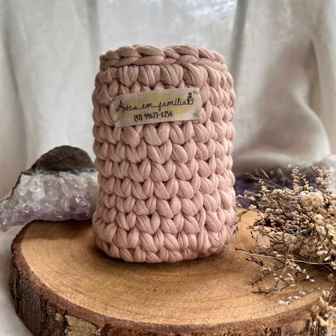 Cachepot Crochê Rosa M Alto - Artes em Família