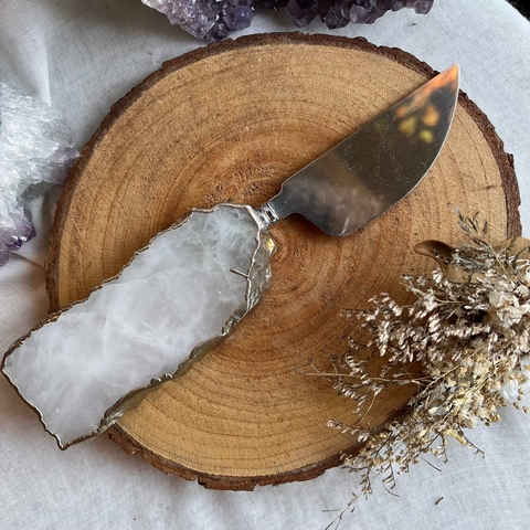 Faca Quartzo Transparente Folheada a Prata