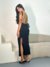 Vestido Midi Canelado Com Costas Nuas e Fenda Lateral - comprar online