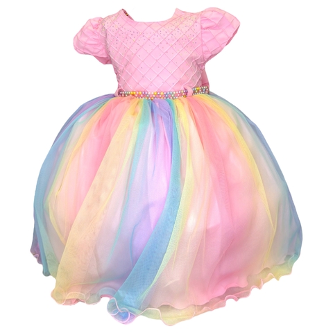 Vestido Infantil Arco-íris Colorido Circo De Festa Luxo 1 Ao 3 2181 - comprar online