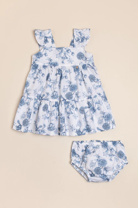 Vestido de poplin de algodon estampado exclusivo Toile de Jouy (con bombacha)