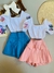 Conjunto Stitch Short Saia Pregas 4, 6, 8 e 10 Anos na internet