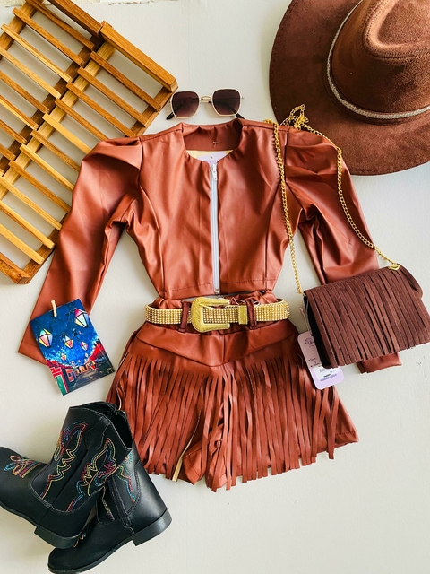 Conjunto Corino c/Short Franja Off e Marrom 8 Anos - comprar online