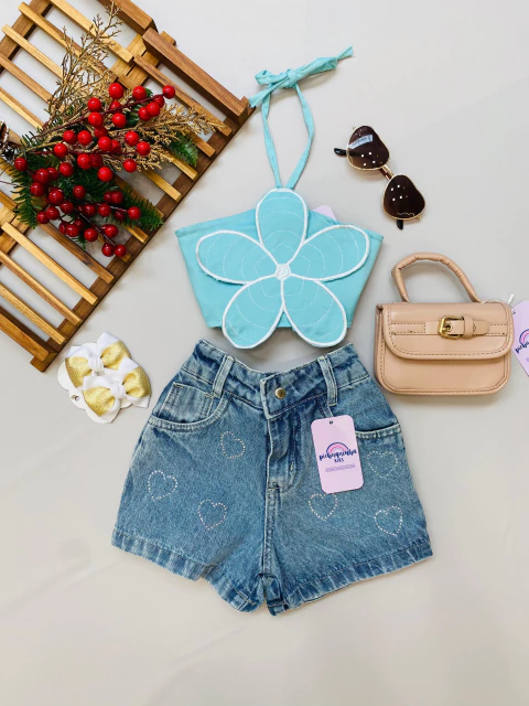 Short Coração Strass 4 a 12