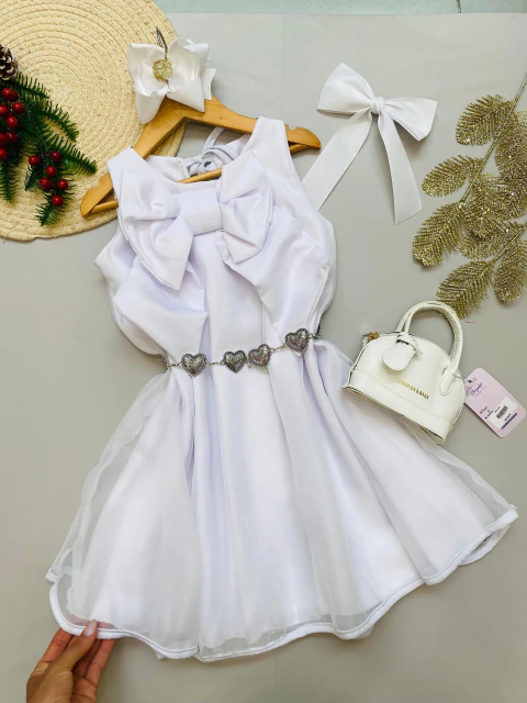 Vestido Laço Organza Branco e Vermelho 4, 8 e 10 - comprar online