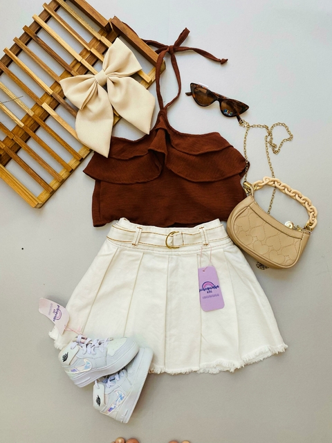 Cropped Babados Marrom e Nude 8, 10 e 12 anos - comprar online