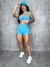 Conjunto short azul turquesa com bolso