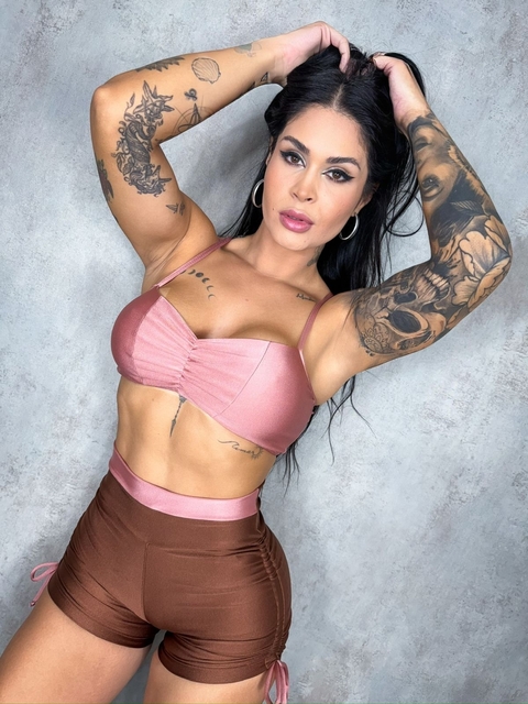 Conjunto short bicolor rosa/marrom